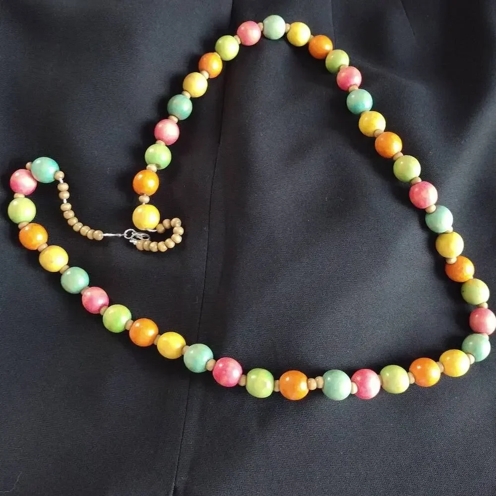 Vintage‎ Gumball Wooden Beaded Necklace Colorful Bright